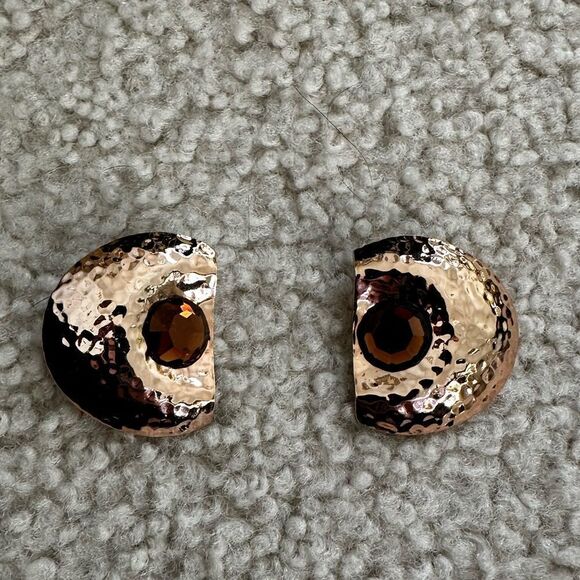 Jewelry - Vintage Hammered Gold and Brownish jewel Statement Earrings